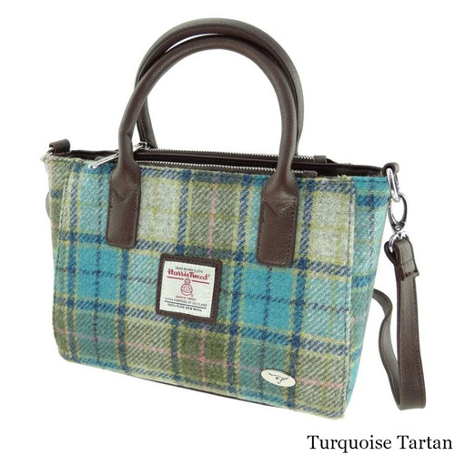 GA-LB1228-COL122-TURQUOISE TARTAN Harris Tweed Tartan Brora Bag ShamrockGift.com