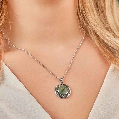 S46133 Connemara Marble Round Irish Necklace lifestyle shamrockgift.com