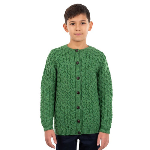 MK101 Kids Irish Knit Cardigan Green Shamrockgift.com