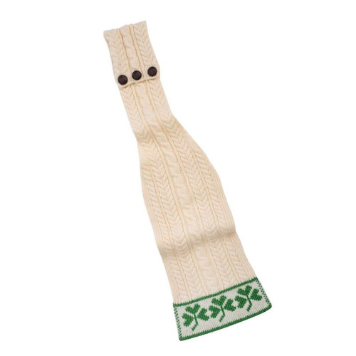 SAOL Buttoned Looped Merino Wool Ladies Scarf with Shamrocks Natural Color ML197 Open ShamrockGift.com