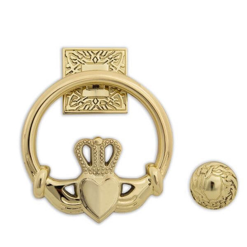 EDK106-PB Claddagh Irish Door Knocker Brass Finish Shamrockgift.com