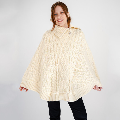 ML161 100 White Color Irish Fisherman Zip Neck Poncho Wine ShamrockGift.com