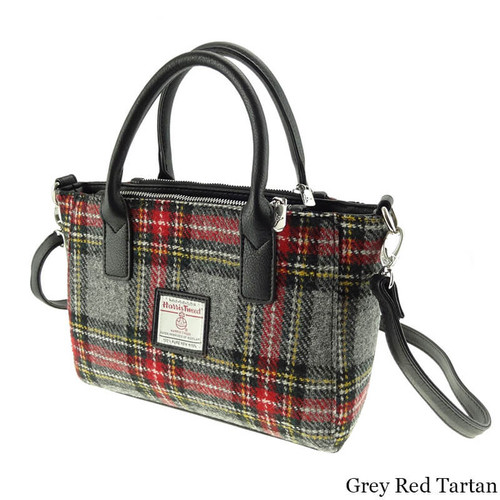 GA-LB1228-COL096-GREY RED TARTAN Harris Tweed Tartan Brora Tote Bag ShamrockGift.com