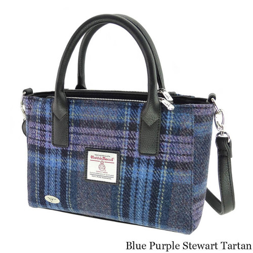 GA-LB1228-COL143-BLUE PURPLE STEWART TARTAN Harris Tweed Tartan Brora Tote Bag ShamrockGift.com