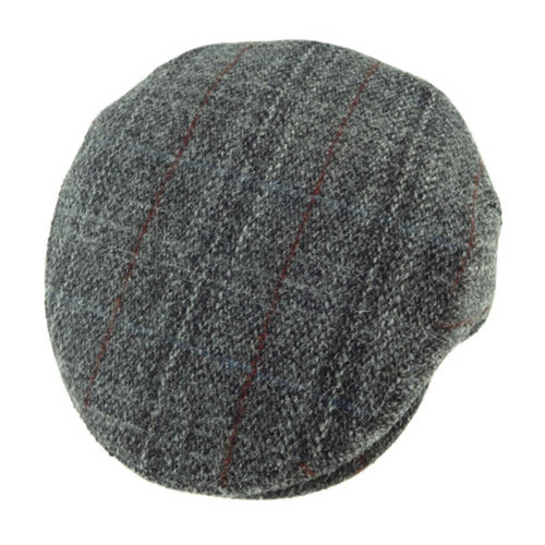 GA-GH0495-GRYCHK Grey Check Harris Tweed Irish Traditional Flat Cap Shamrockgift.com