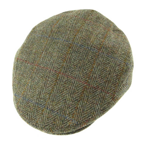 GA-GH0495-GRNHB Green Heringbone Harris Tweed Irish Traditional Flat Cap Shamrockgift.com