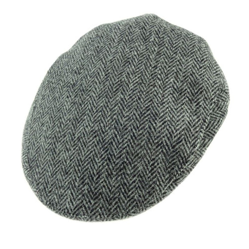 GA-GH0495-GRYHB Grey Herringbone Harris Tweed Irish Traditional Flat Shamrockgift.com