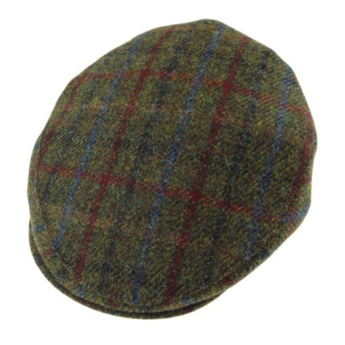 GA-GH0495-XL-GRNCHK Harris Tweed Men's Flat Cap Green Plaid Shamrockgift.com