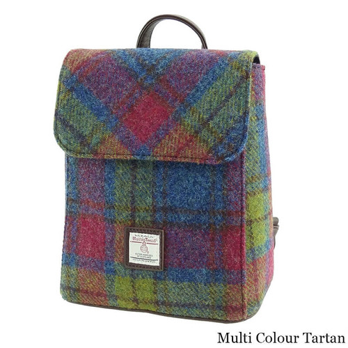 GA-LB1213-COL046-MULTI COLOUR TARTAN Plaid Irish Tweed and Leather Backpack ShamrockGift.com