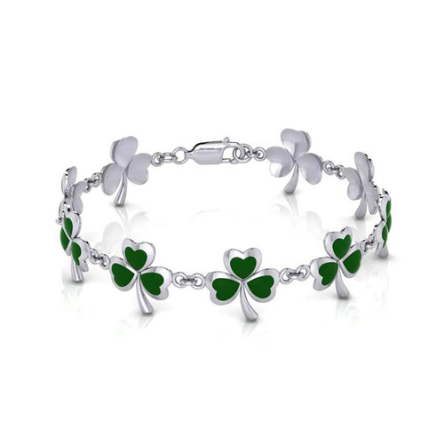 Sterling Silver Shamrock Link Bracelet GS-TBGL907446-GE-8-set ShamrockGift.com