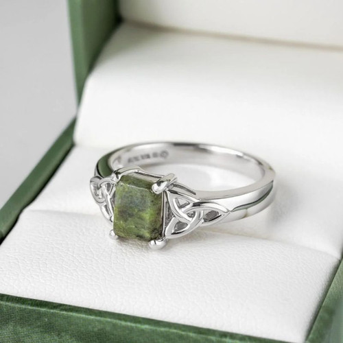 Trinity Knot Connemara Marble Irish Ring With Box Shamrockgift.com