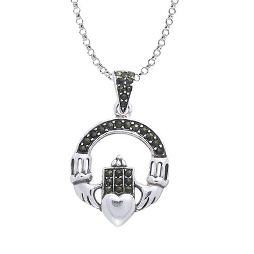 Gemstones Silver Claddagh Pendant GS-TPGD030437-MC-set ShamrockGift.com