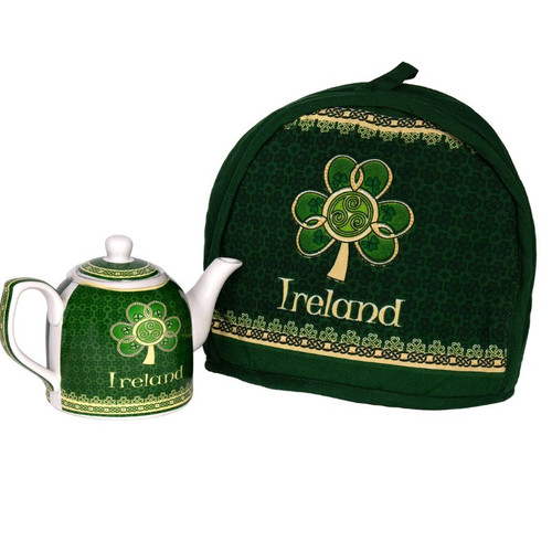HI-Set-191 Shamrock Spiral Irish Teapot And Tea Cosy Shamrockgift.com