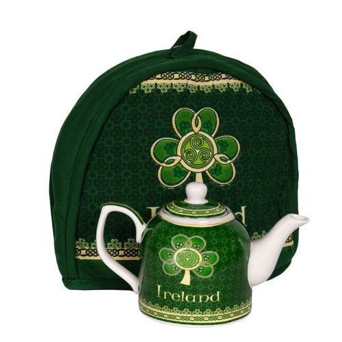 HI-Set-191 Shamrock Spiral Irish Teapot And Tea Cosy Studio Shamrockgift.com