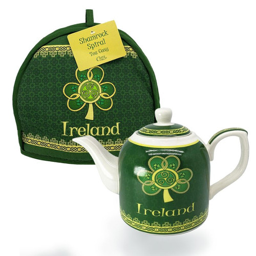HI-Set-191 Shamrock Spiral Irish Teapot And Tea Cosy Shamrockgift.com