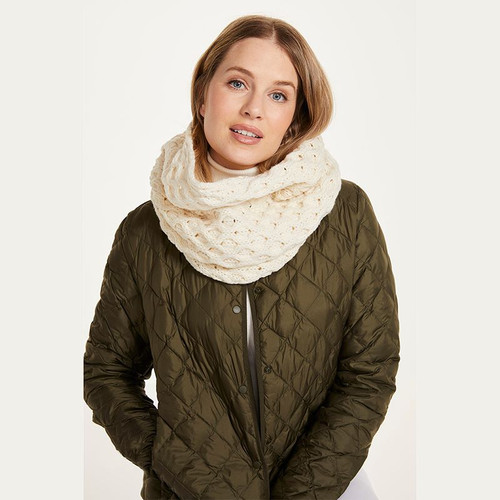 Aran Woollen Mills Women's Merino Wool Honeycomb Irish Snood Scarf B873 Natural ShamrockGift.com