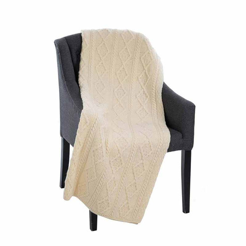 SAOL Fisherman Out of Ireland Wool Throw Natural SA189 ShamrockGift.com