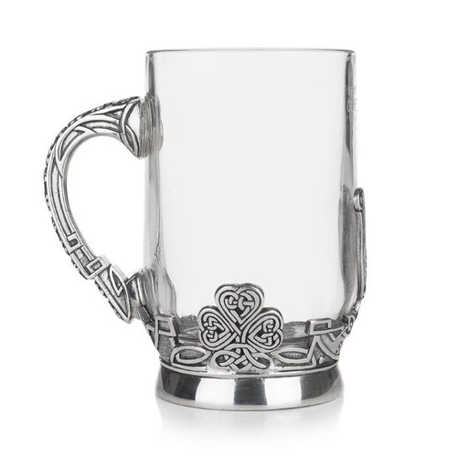 Irish Emblems Pewter Glass Beer Tankard side Shamrock Gift