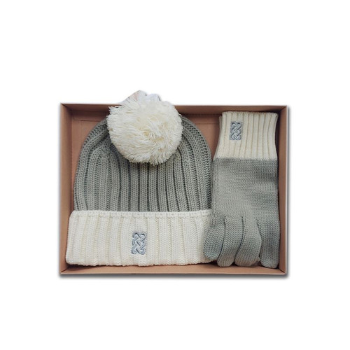 Sustainable Knit Hat & Gloves Gift Set in Taupe Shamrock Gift