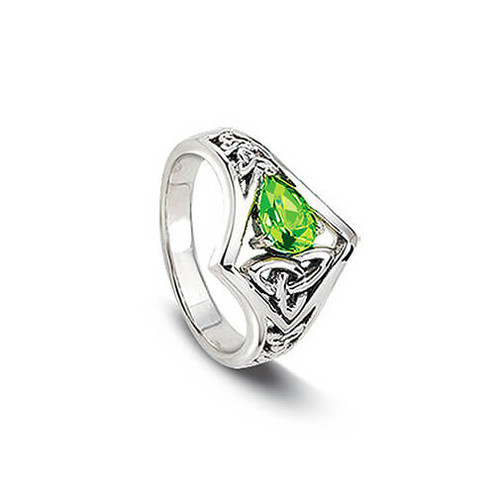 Celtic Knot Peridot Silver Ladies Ring GS-SetRing2 side ShamrockGift.com