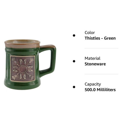 Scottish Thistle Stoneware Beer Mug GA-PT1006-GREEN ShamrockGift.com