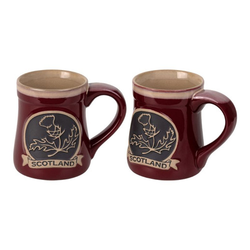 HI-Set-905 RED Scotland Thistle Stoneware Cofeee Mugs ShamrockGift.com