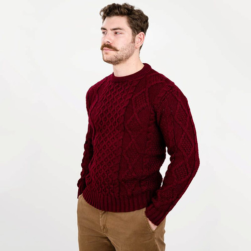 Men's Heavyweight Traditional Fisherman Wool Sweater Wine Red ShamrockGift.com