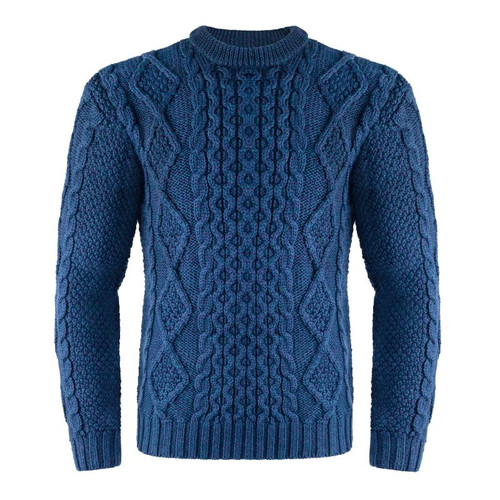 FM178-610 Ocean Blue Color Men's Heavyweight Traditional Fisherman Wool Sweater ShamrockGift.com