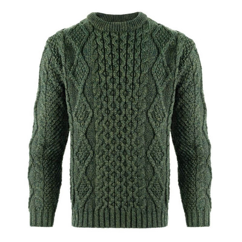 FM178-610 Army-Green Color Men's Heavyweight Traditional Fisherman Wool Sweater ShamrockGift.com