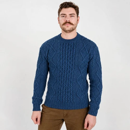 FM178-610 Ocean Blue Color Men's Heavyweight Traditional Fisherman Wool Sweater Lifestyle ShamrockGift.com