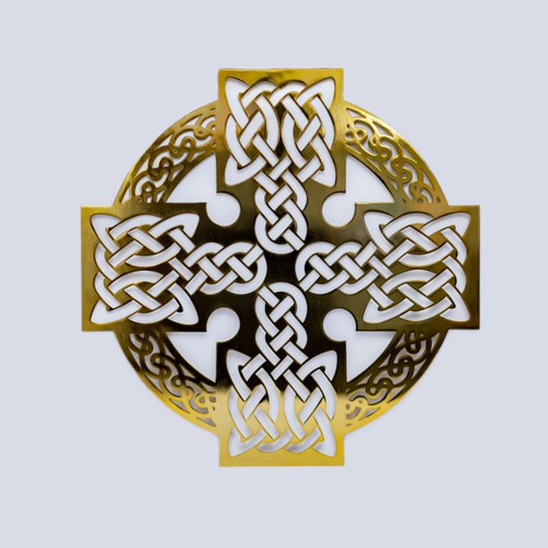 EWH127 Celtic Cross Wall Art  Polished Brass ShamrockGift.com