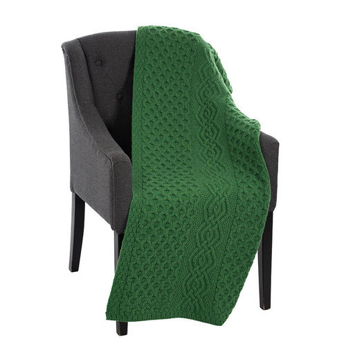 MT101-105 Green Honeycomb Merino Wool Aran Throw ShamrockGift.com