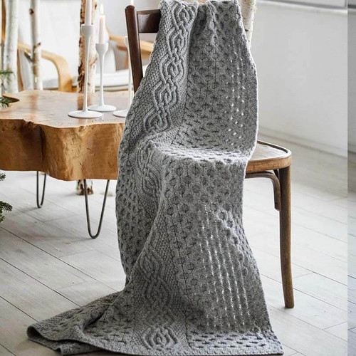 Saol Honeycomb Merino Wool Aran Throw MT101 Grey ShamrockGift.com