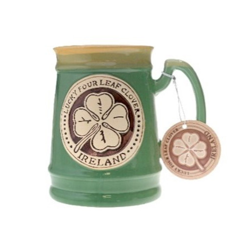 AIS-133105 Four Leaf Clover Pottery Tankard ShamrockGift.com