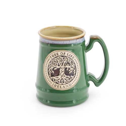 AIS-172807 Handcrafted Irish Emblem Pottery Tree of Life  Tankard ShamrockGift.com