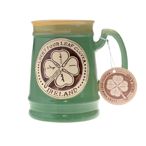AIS-133105 Four Leaf Clover Pottery Tankard ShamrockGift.com
