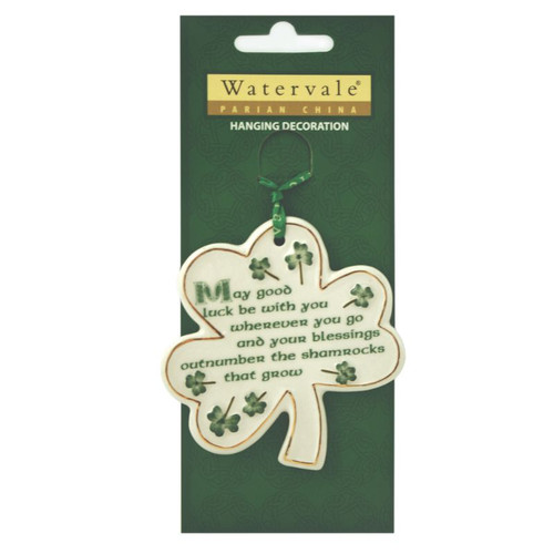 AIS-92341-Shamrock Shaped Irish Blessing Hanging Ornament ShamrockGift.com