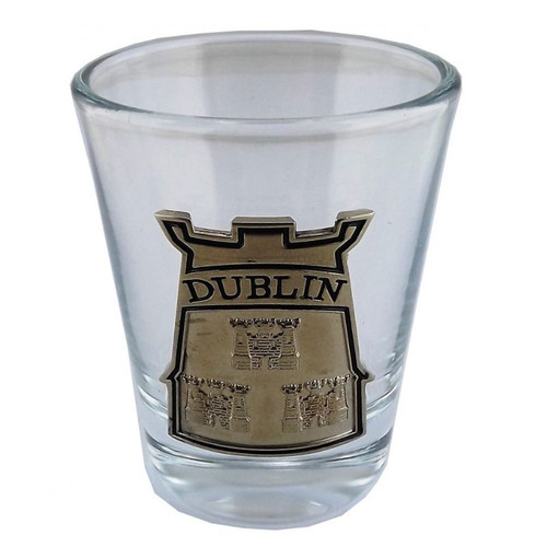 JCW-38814 Irish Shot Glass with Pewter Crest Dublin ShamrockGift.com