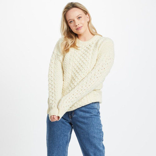 A825-Women Women's Traditional Aran Sweater White  ShamrockGift.com