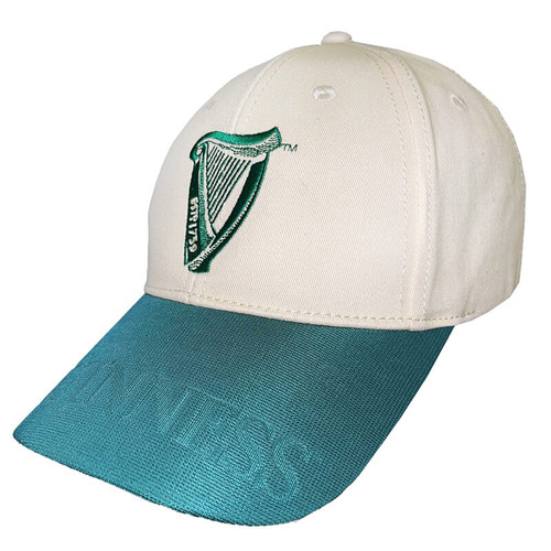 G6273-OS One Size Baseball Hat Guinness Harp Logo In White And Green ShamrockGift.com