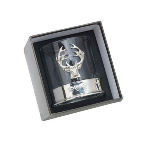 CB-WGST Scotland Stag Pewter Whiskey Glass box ShamrockGift.com