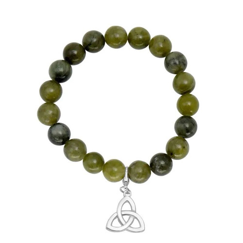 JCW-60811 Connemara Marble Stretch Bracelet with Celtic Charm Trinity Knot ShamrockGift.com
