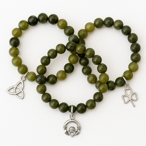 Connemara Marble Stretch Bracelet with Celtic Charm ShamrockGift.com