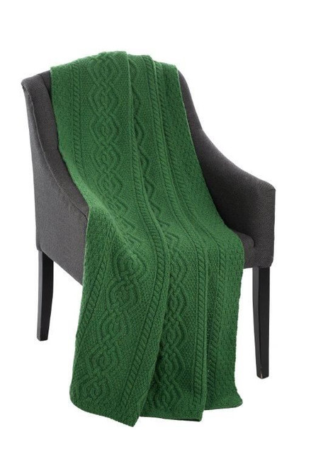 Saol Dara Merino Wool Aran Throw Green MT100 ShamrockGift.com