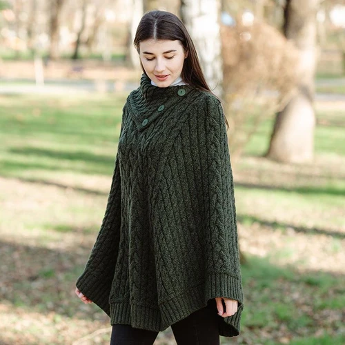 ML169102 Army Green Irish Wool Heavyweight Poncho ShamrockGift.com