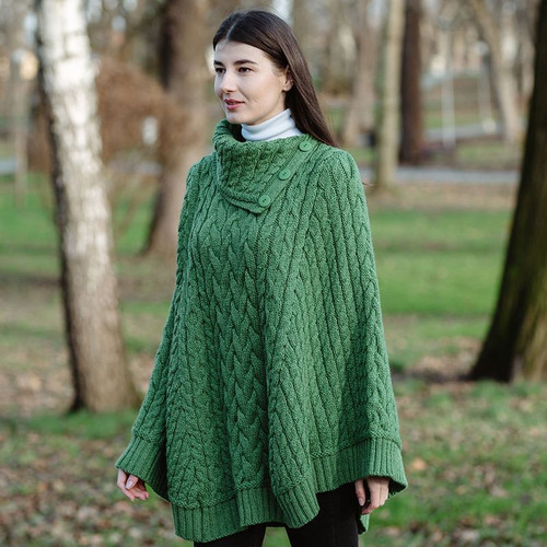 ML169105 Green Irish Wool Heavyweight Poncho ShamrockGift.com