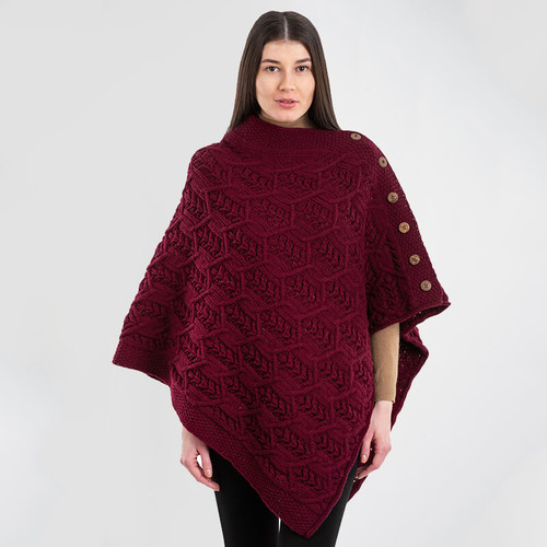 ML 184 108 Wine Red Color Irish Side Buttons Poncho ShamrockGift.com ML 184 108 Wine Red Color Irish Side Buttons Poncho ShamrockGift.com