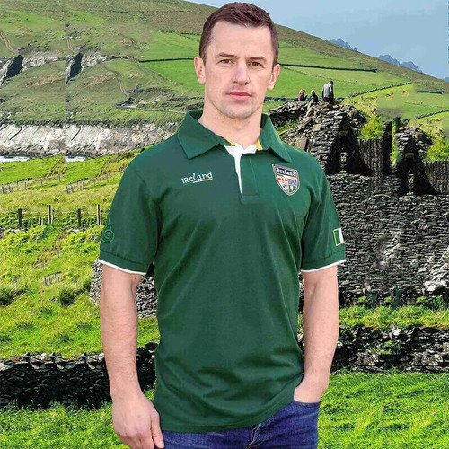 AI-6404 Retro Irish Polo Shirt Green ShamrockGift.com