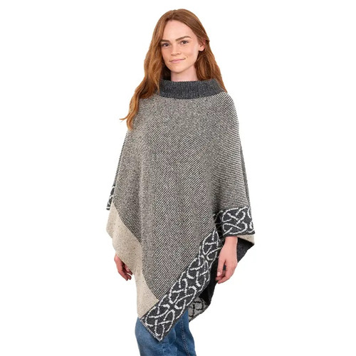 Celtic Knotwork Merino Cowl Neck Cape in Grey