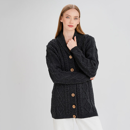ML163-101 Button Up Merino Wool Shawl Collar Cardigan Shamrockgift.com